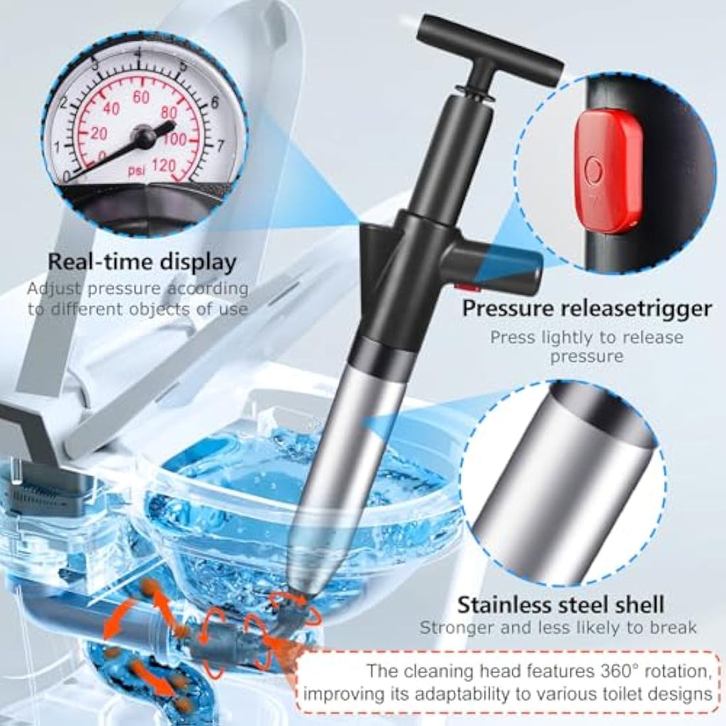 High Pressure Toilet Plunger Set – Heavy Duty Drain Unblocker