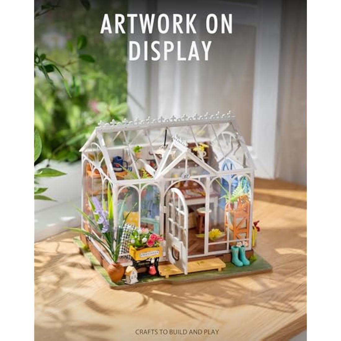 Robotime DIY Miniature Garden House Kit | Wooden Dollhouse with LED Light