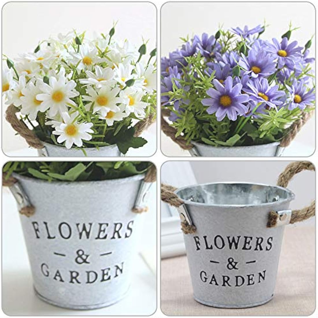 Jolof Store Artificial Flowers in Vintage Metal Pot – White Faux Plants
