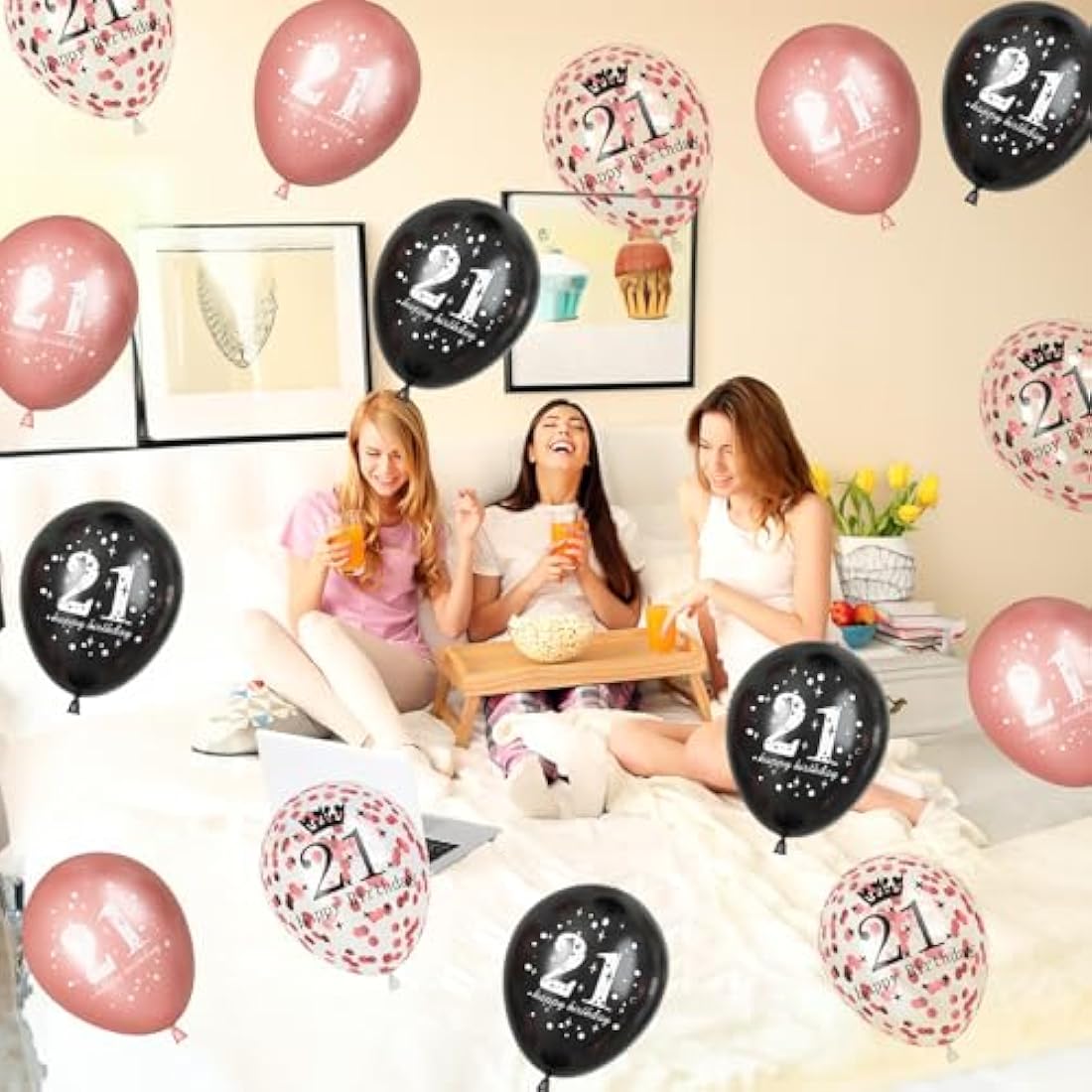 21st Birthday Balloons – 15 Pcs Rose Gold & Black Latex