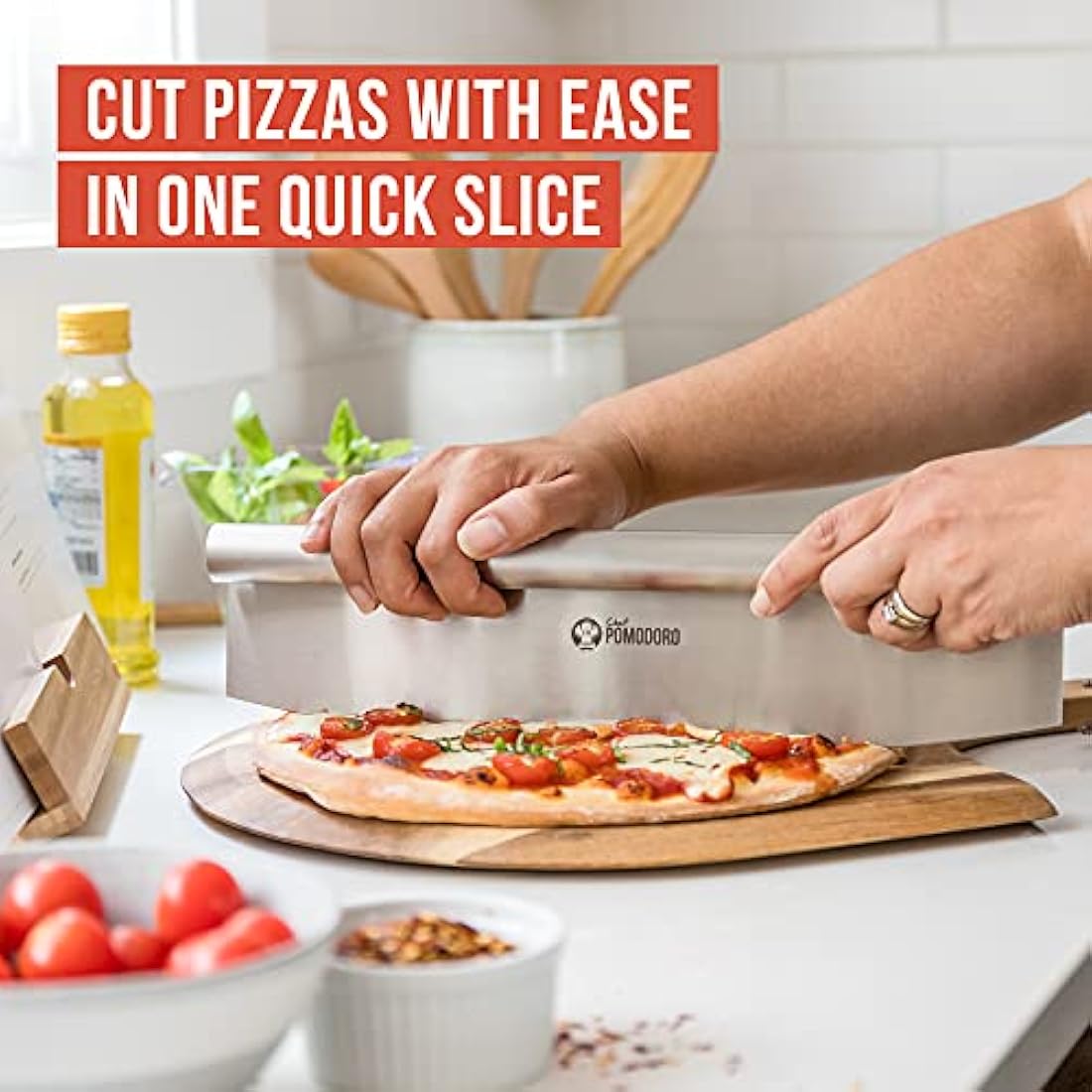 Chef Pomodoro Aluminum Pizza Peel with Foldable Wood Handle and Cutter