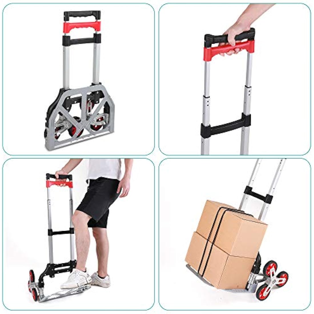 Navaris Stair Climbing Hand Trolley – Folding Aluminium Dolly Cart