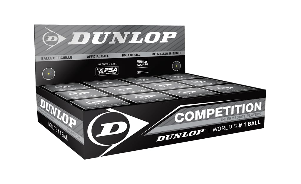 Dunlop Competition Squash Balls – Yellow Slow Speed – 12 Pack