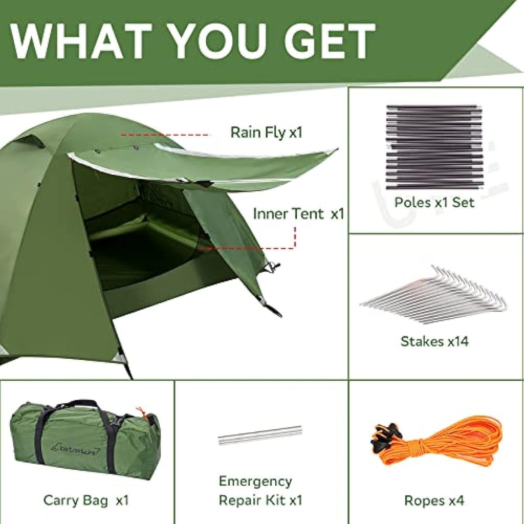 Clostnature Ultralight Backpacking Tent | 2 Person Waterproof Dome Tent