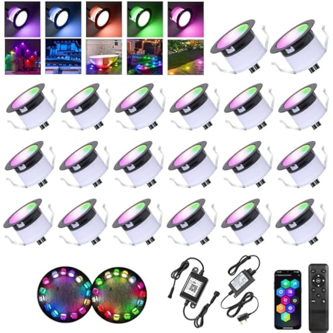Jolof Store Smart RGBW LED Deck Lights – IP67 Waterproof 20-Pack