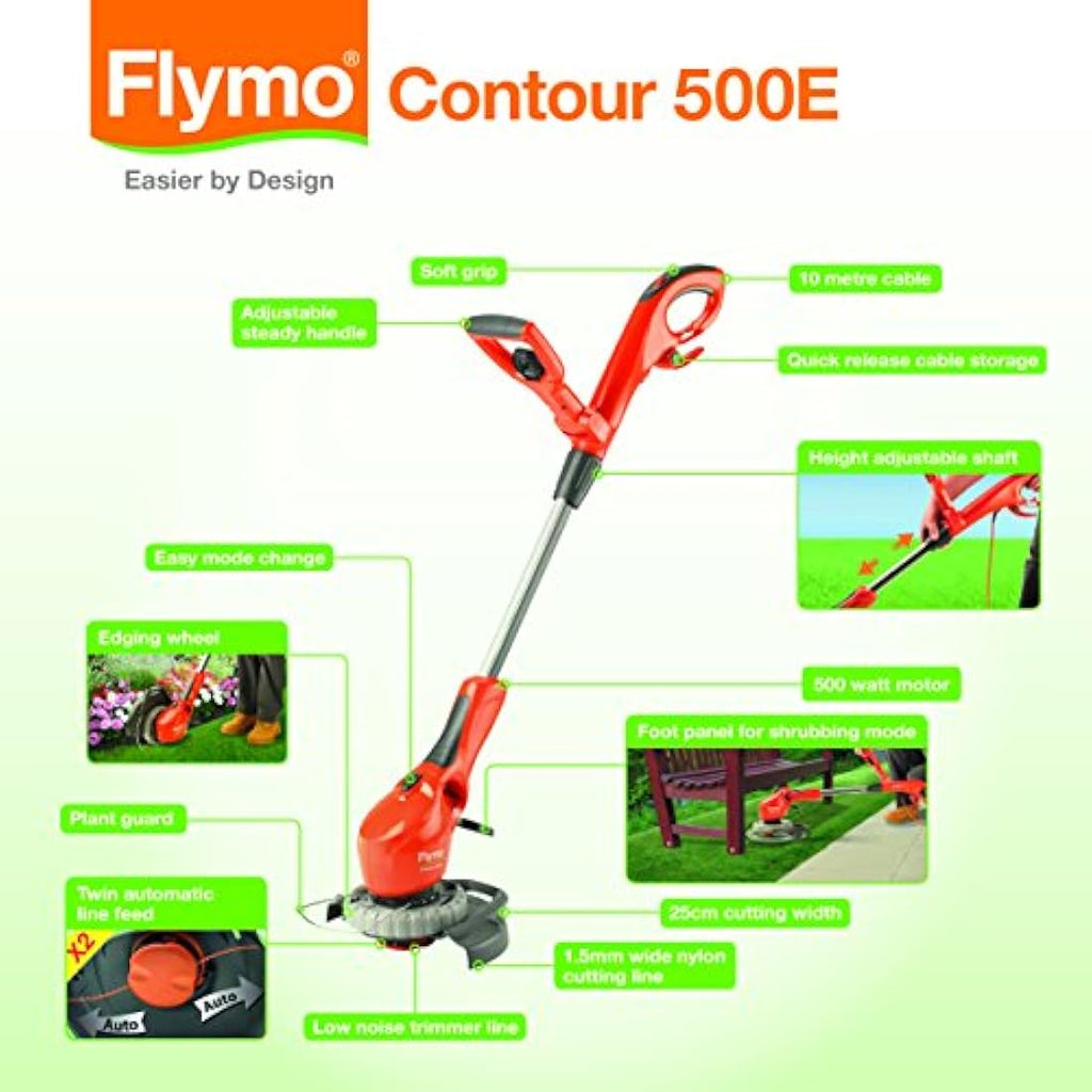 Flymo Contour 500E Electric Grass Trimmer & Edger - 500W, 25cm