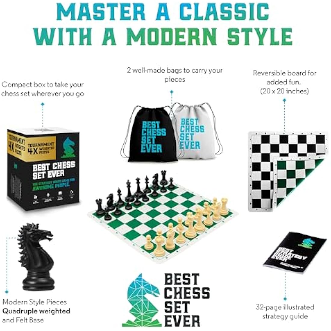 Tournament Chess Set – Quadruple Weighted Silicone Board