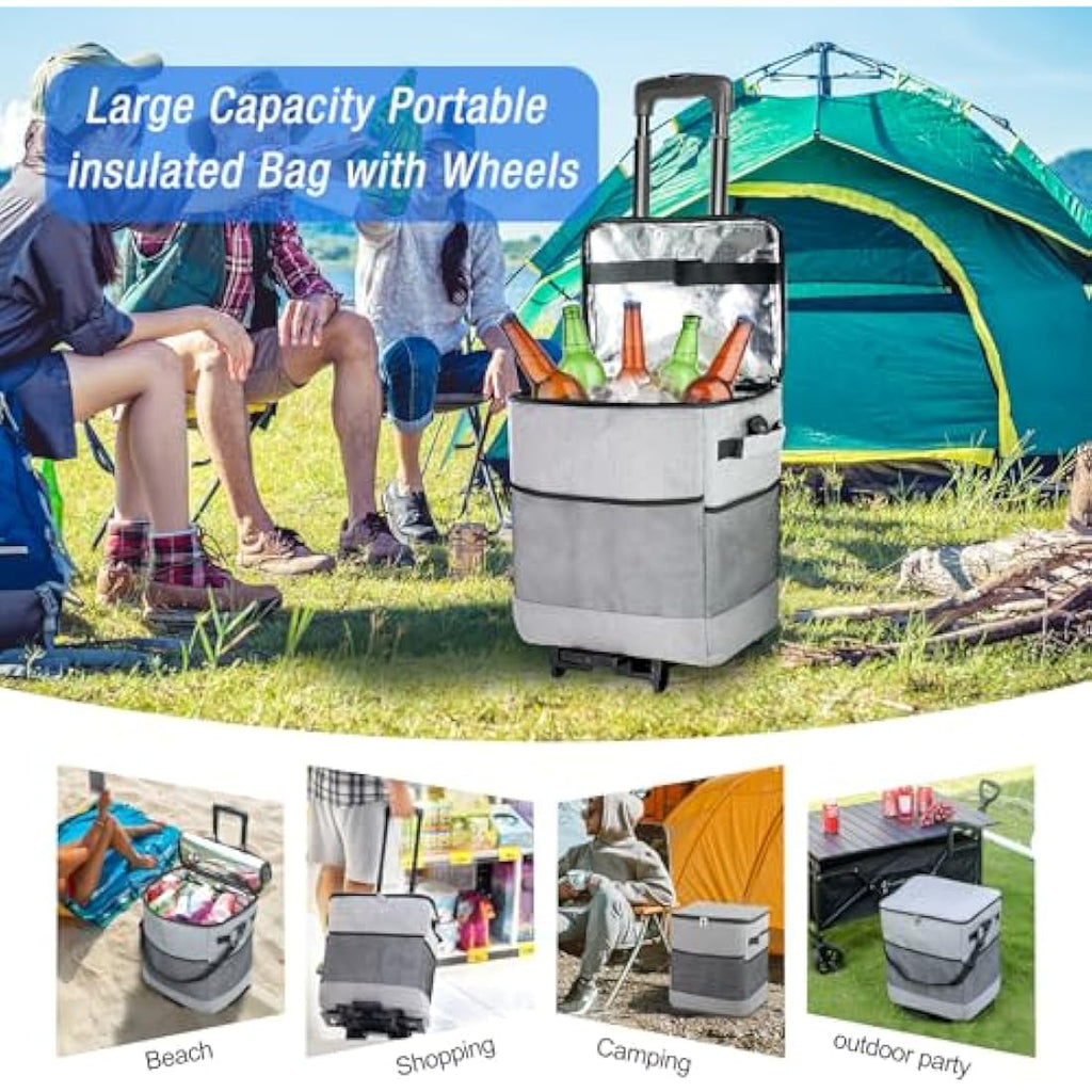 60-Can Rolling Cooler – 40L Insulated Leakproof Bag