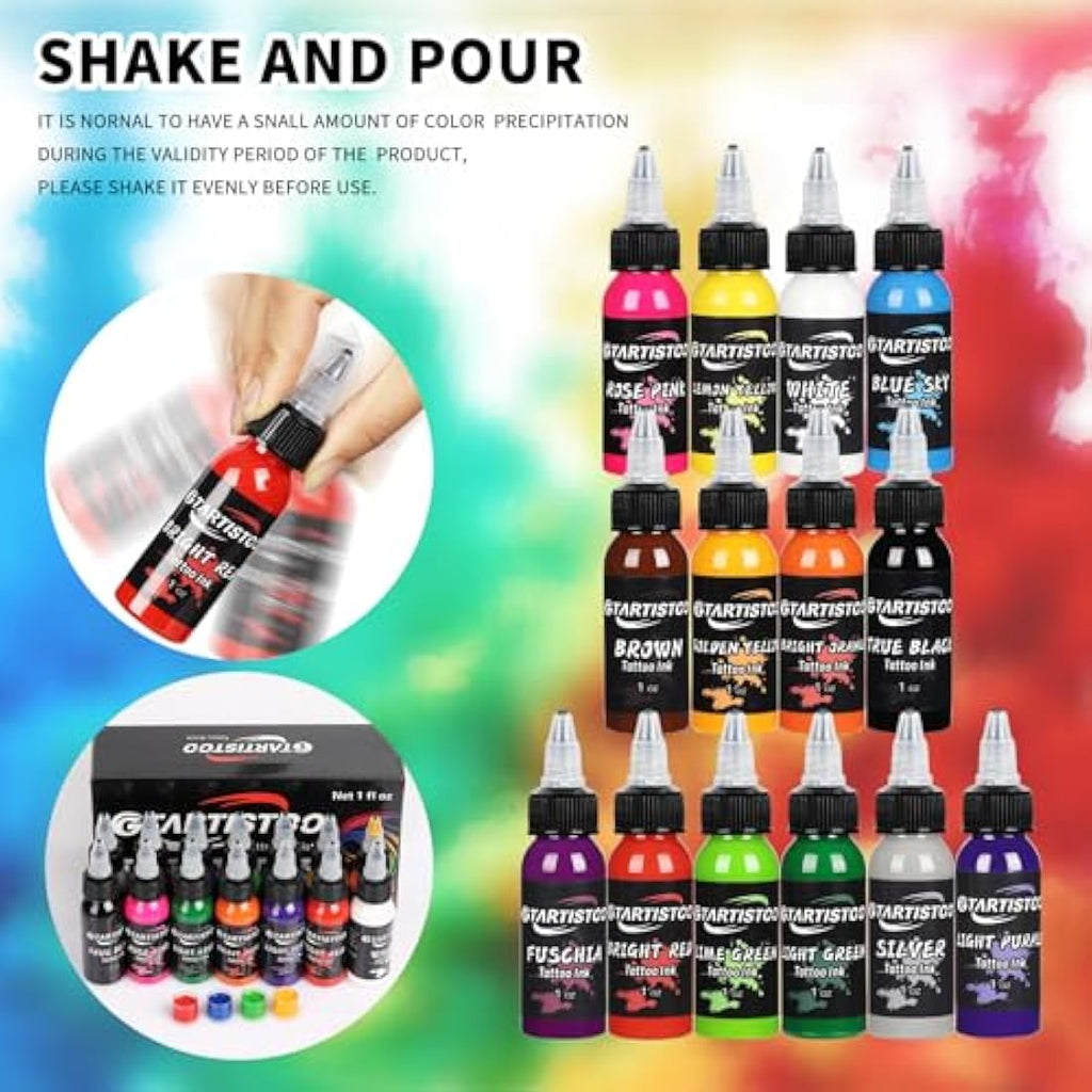 Professional Tattoo Ink Set | 14 Vegan Pigment Colors 30ml