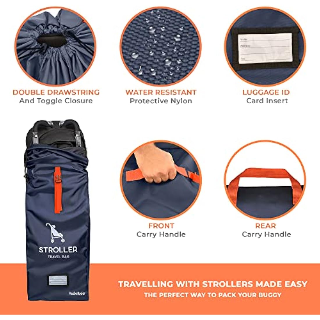 Huckaboo Umbrella Stroller Travel Bag for Airplane – Navy Ballistic Nylon