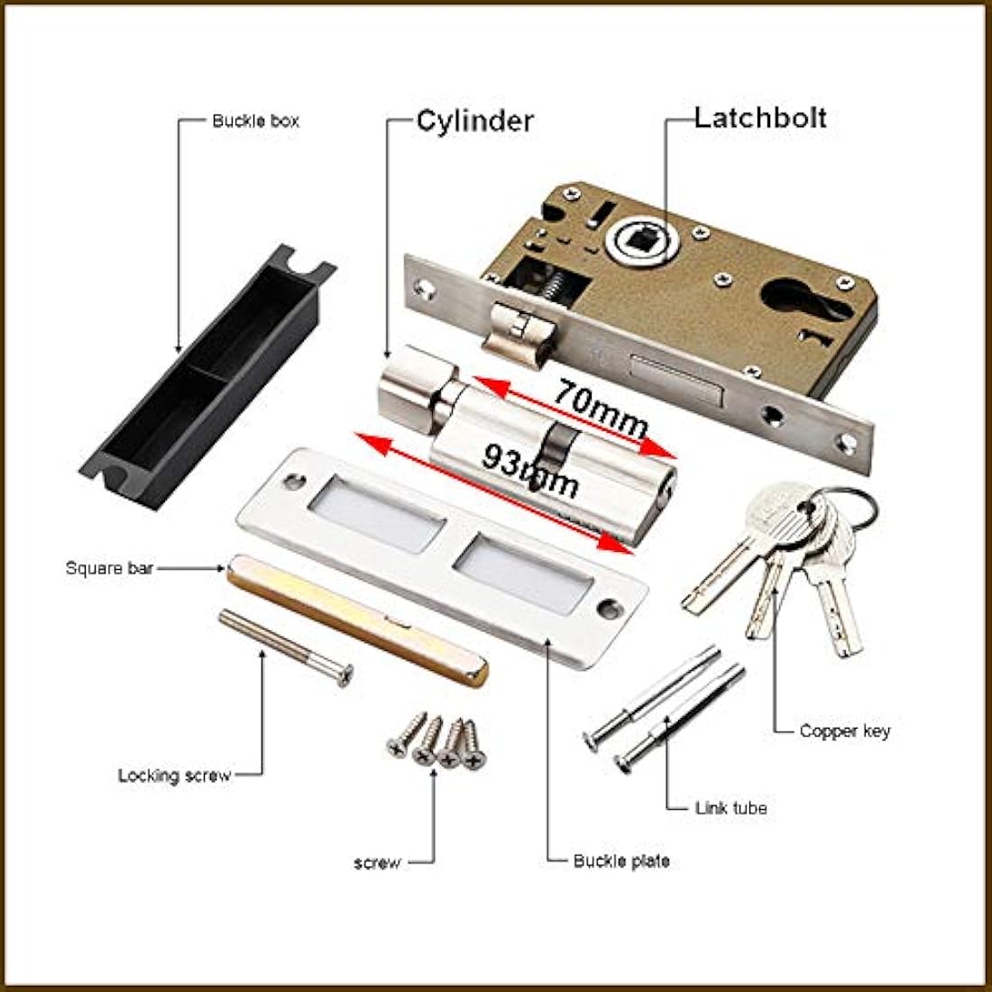 Qrity Zinc Alloy Door Handle Lever Lock Set with 3 Copper Keys