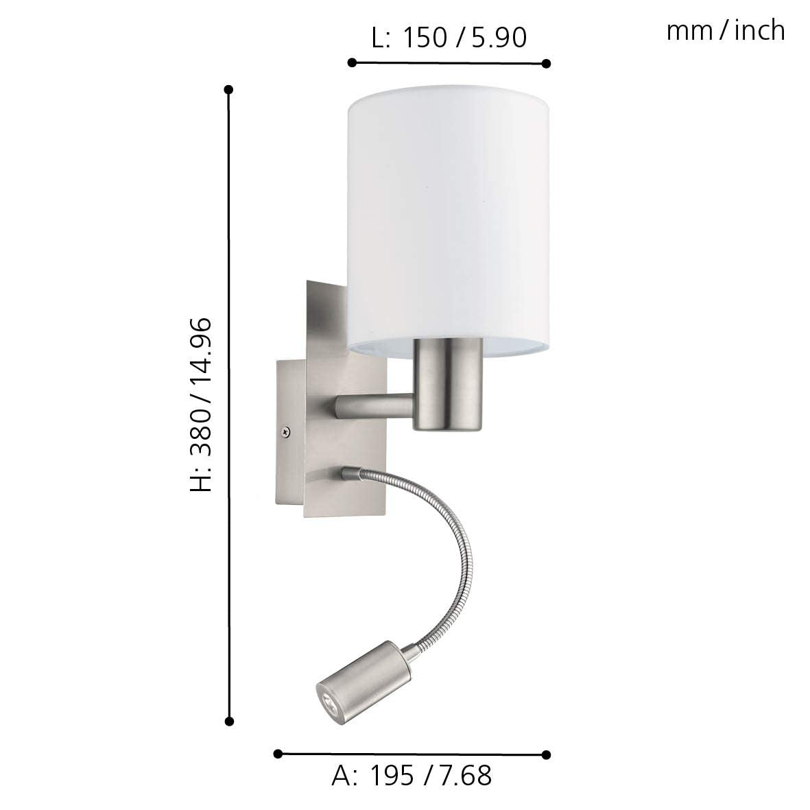 Eglo Pasteri LED Wall Light – White Fabric Shade & Flexible Reading Lamp