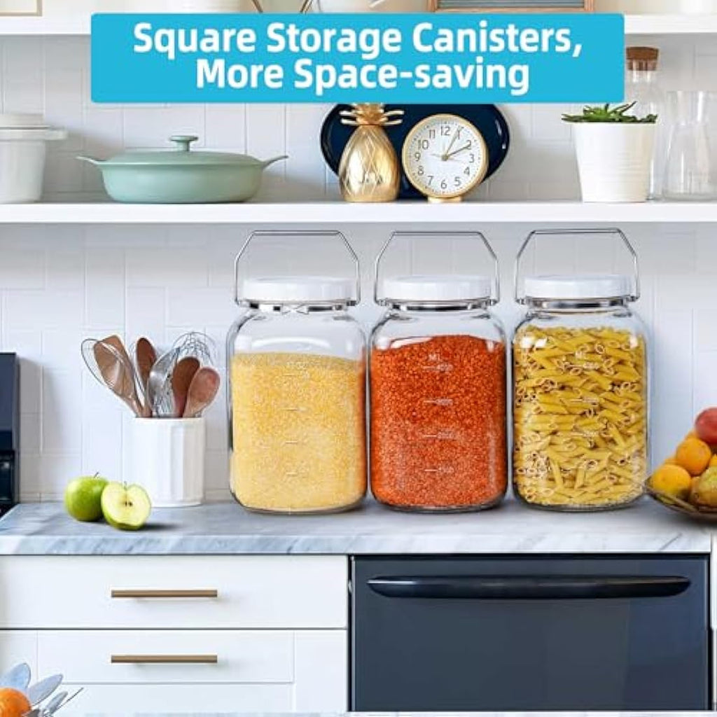 Absovetu 2 Pack Large 5.7L Glass Storage Jars with Airtight Lids