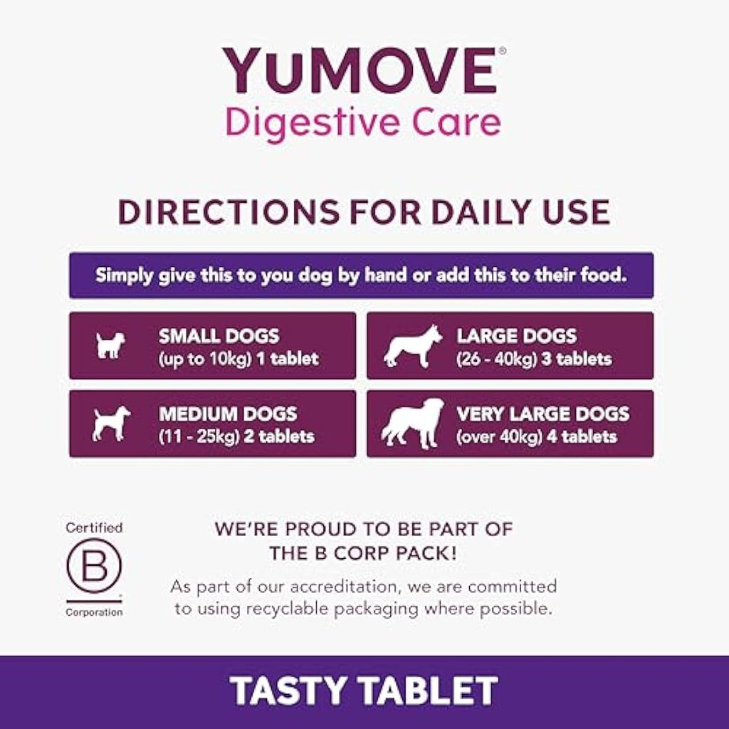 YuMOVE Digestive Care Dog Probiotics for Sensitive Gut Health – 300 Tablets