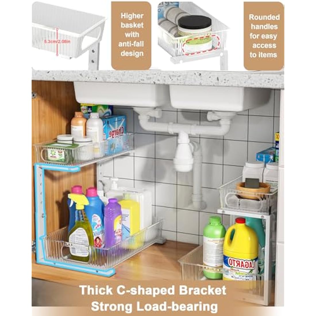 UMDONX 2-Pack Under Sink Organiser | 2-Tier Adjustable Metal Storage