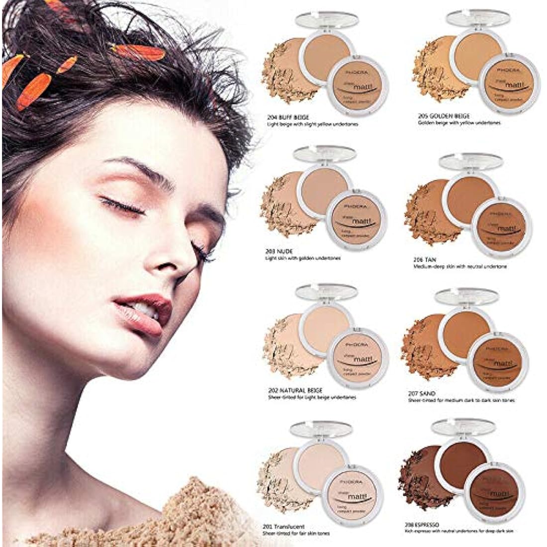 PHOERA Sheer Matte Pressed Powder – Long Lasting Setting Foundation