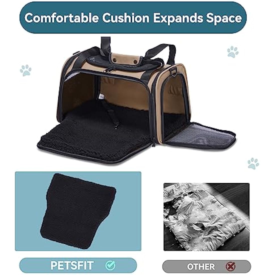 Petsfit Small Dog Travel Carrier | Extendable Fleece Mat – Khaki