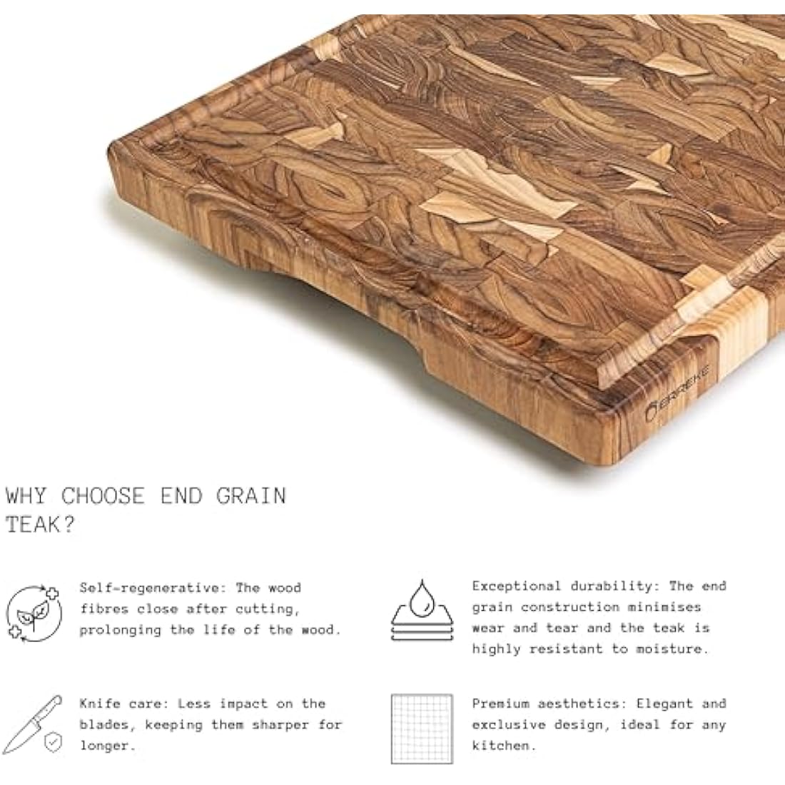 Erreke Extra Large Teak Wood End Grain Chopping Board with Juice Groove