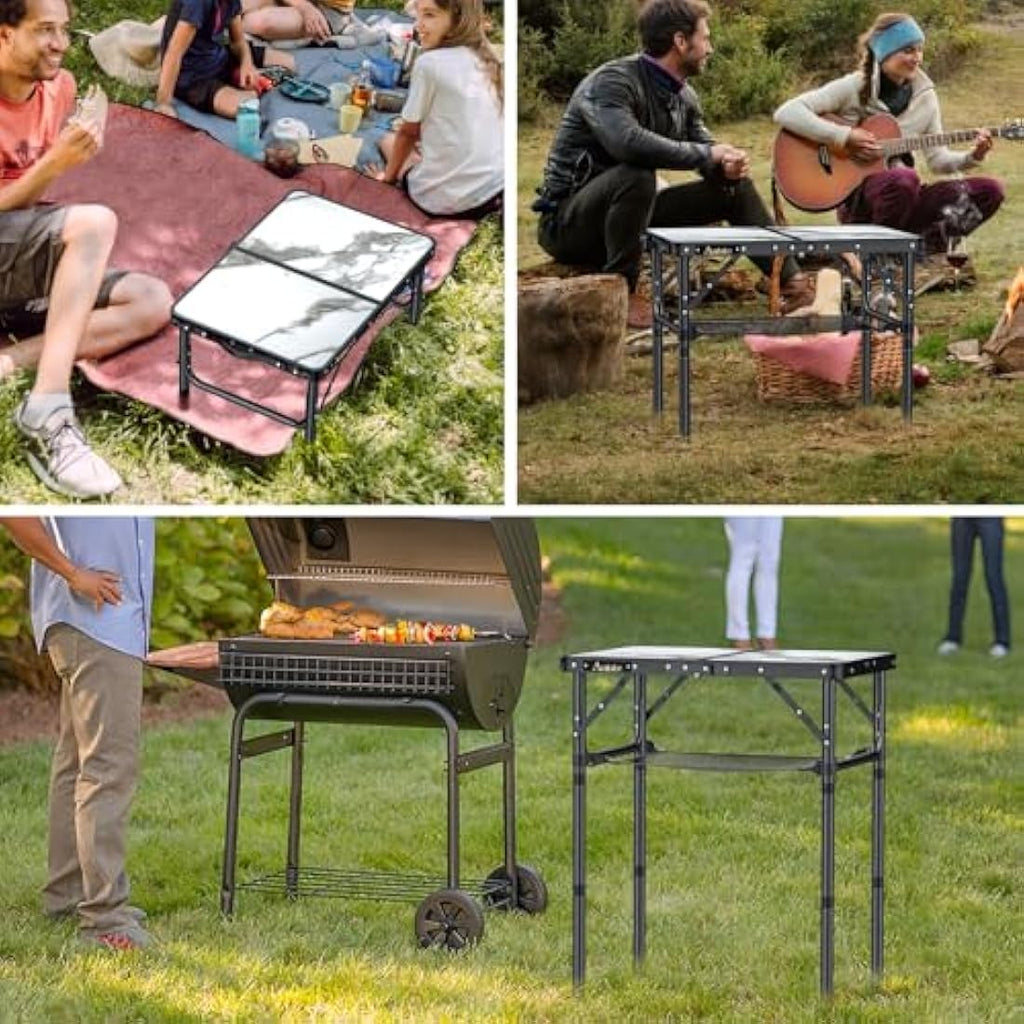 Anbte Folding Camping Table – Adjustable Aluminum Portable Table with Net
