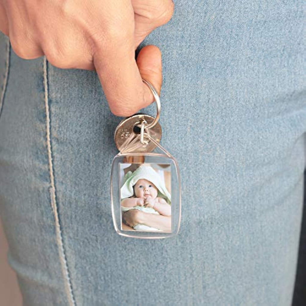 Kurtzy Blank Photo Insert Keychains | 50 Pack Clear Acrylic DIY Key Rings