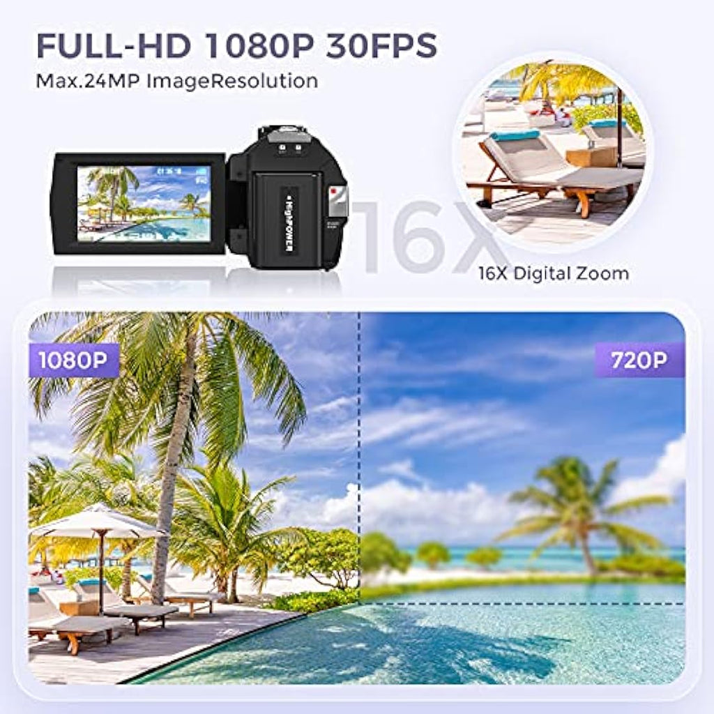 Sunscien 1080P Video Camera Camcorder | 3.0" IPS Screen Vlogging Camera