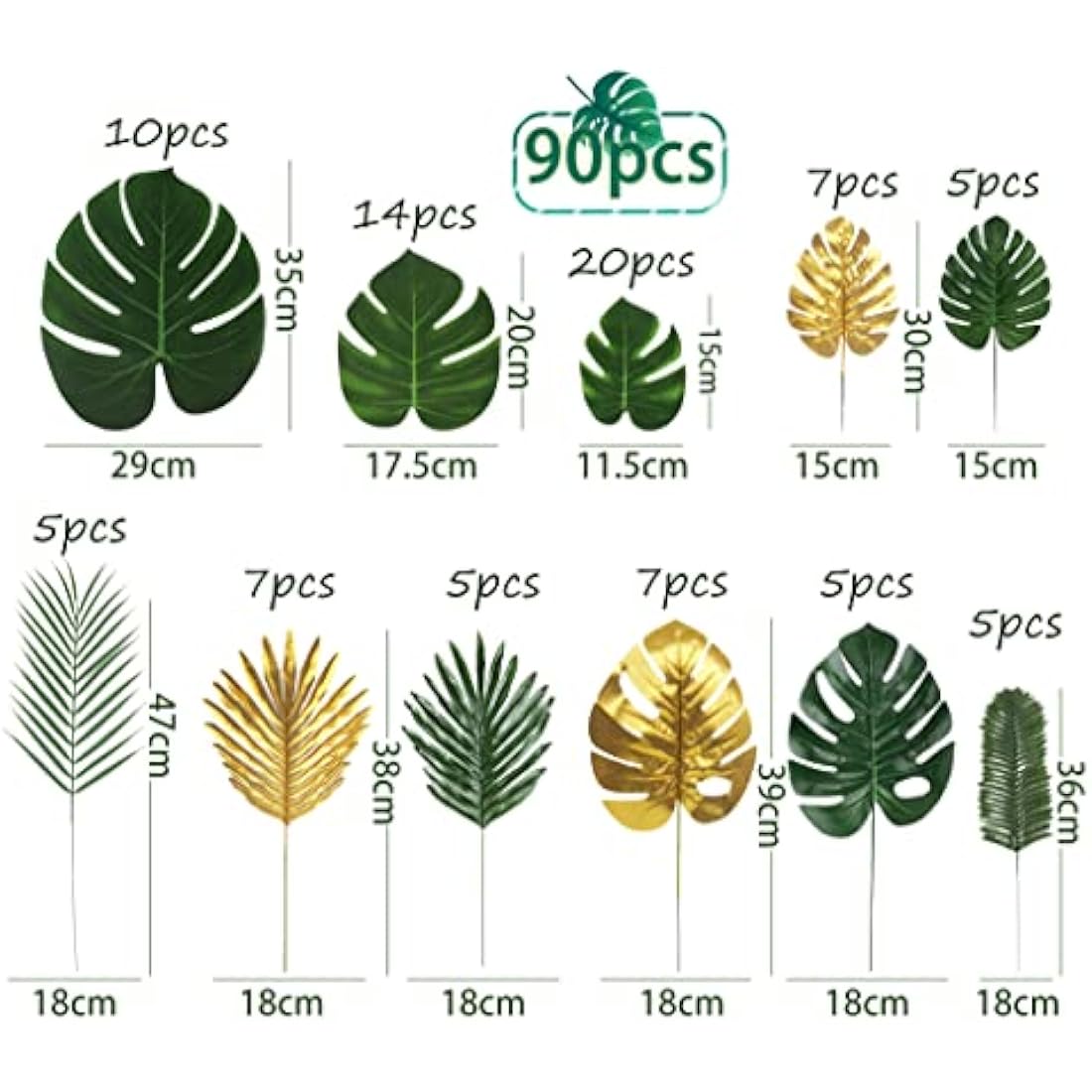 90pc Artificial Monstera & Palm Leaves for Tropical Party Decor