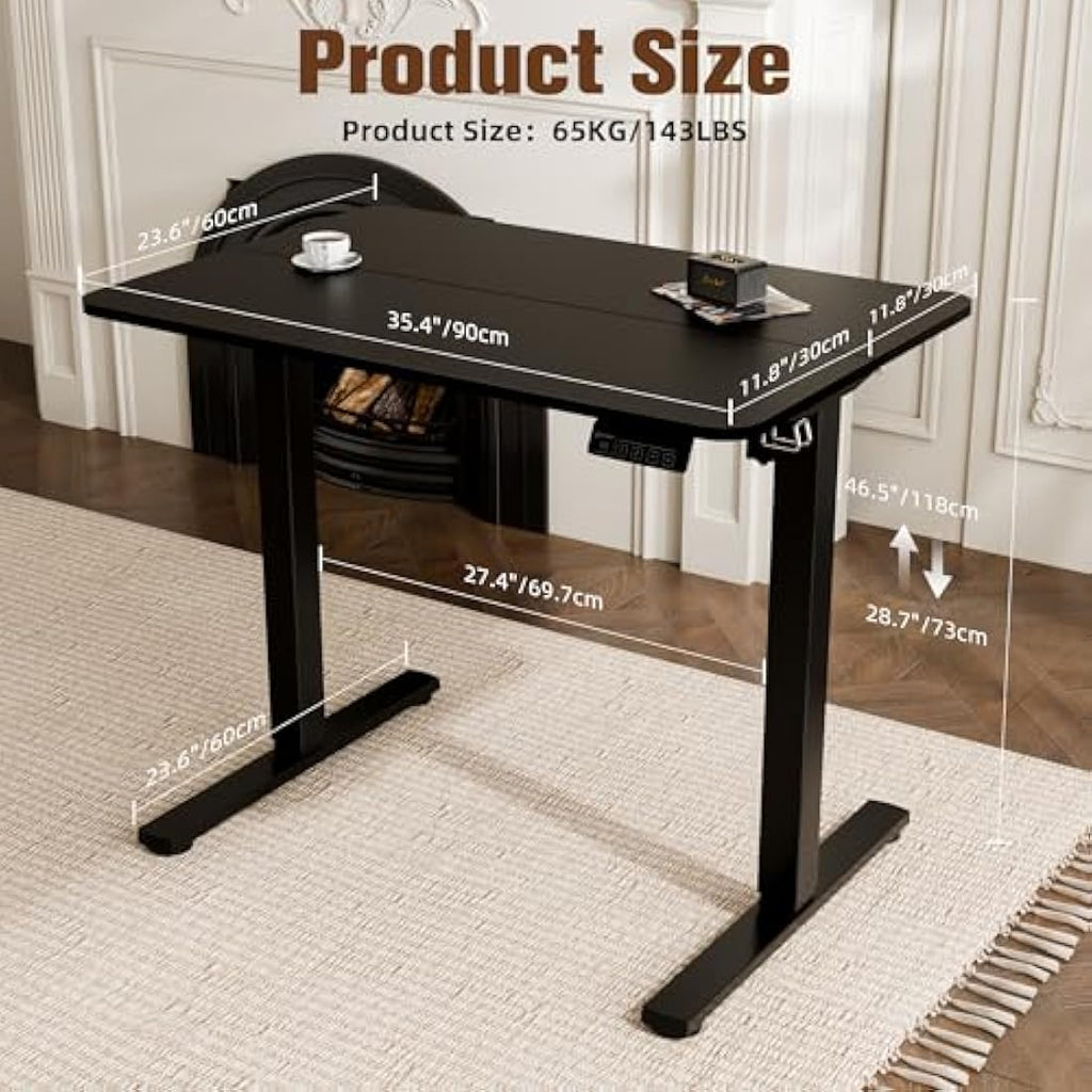 ERGOMAKER Electric Standing Desk – 90x60cm Height Adjustable Desk, Black