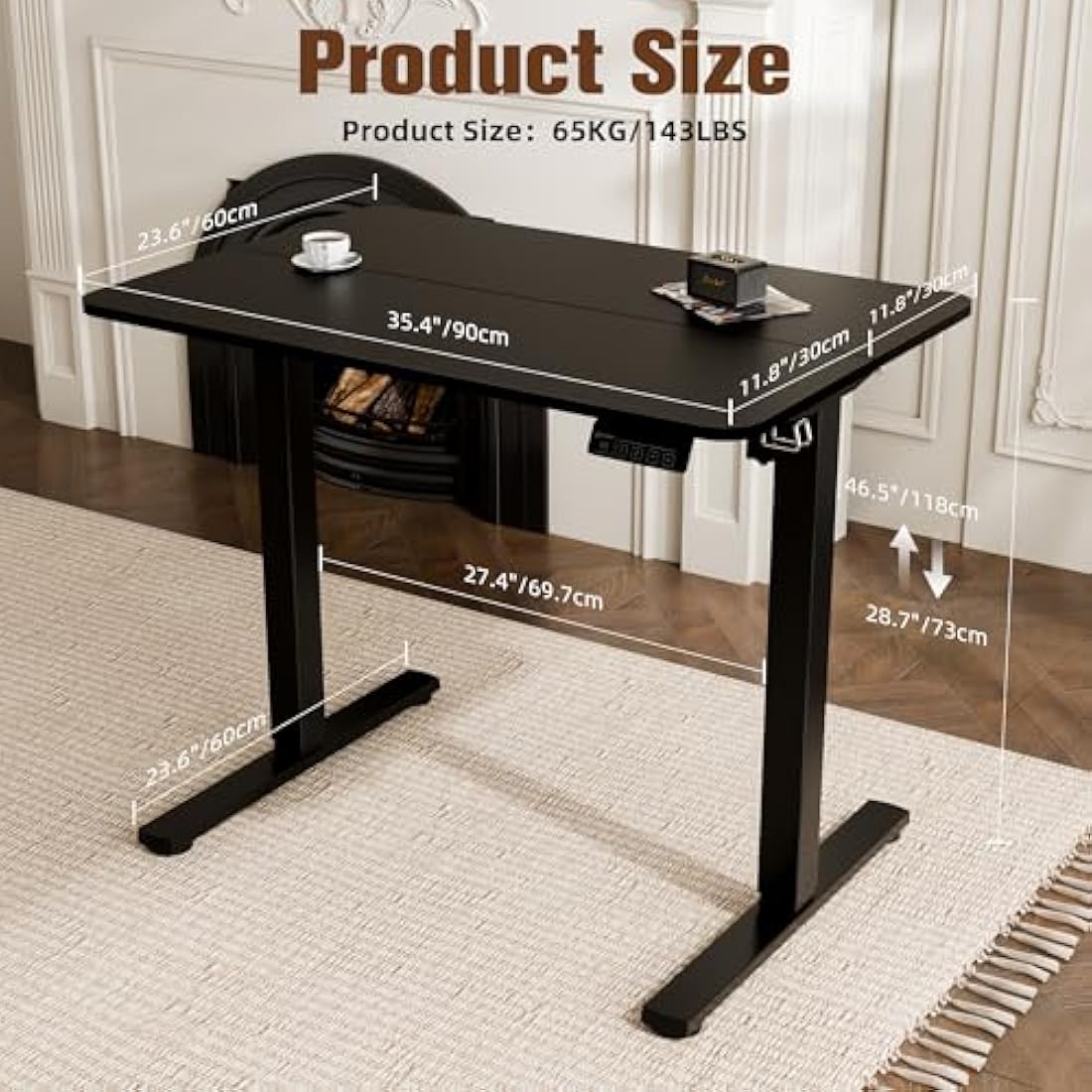 ERGOMAKER Electric Standing Desk – 90x60cm Height Adjustable Desk, Black