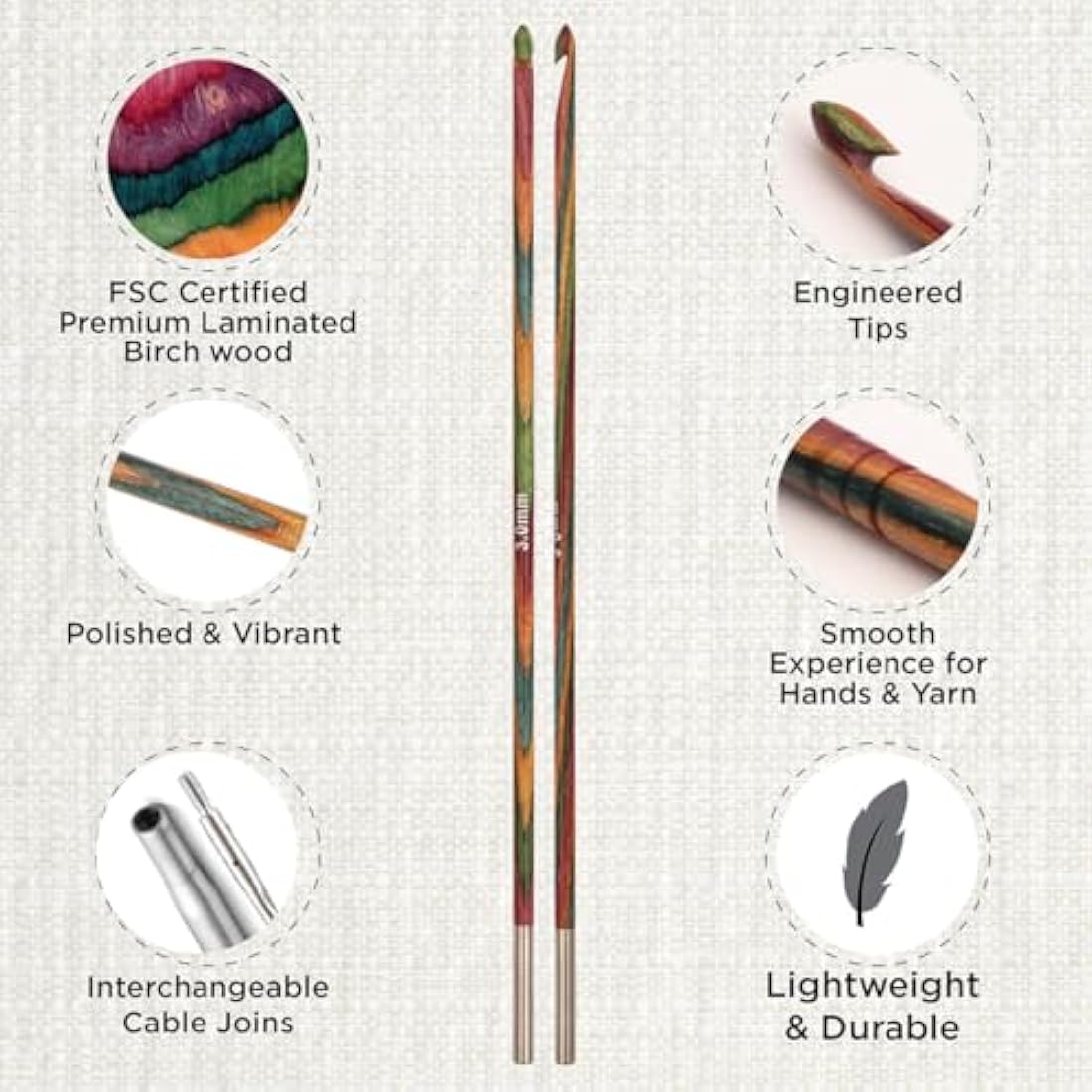 KnitPro Symfonie Tunisian Crochet Hook Set – Birch Wood (8 Sizes)