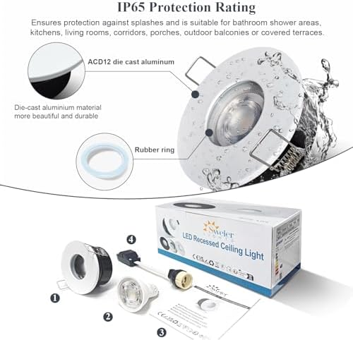 Sweier 6-Pack IP65 Waterproof Dimmable GU10 LED Recessed Downlights