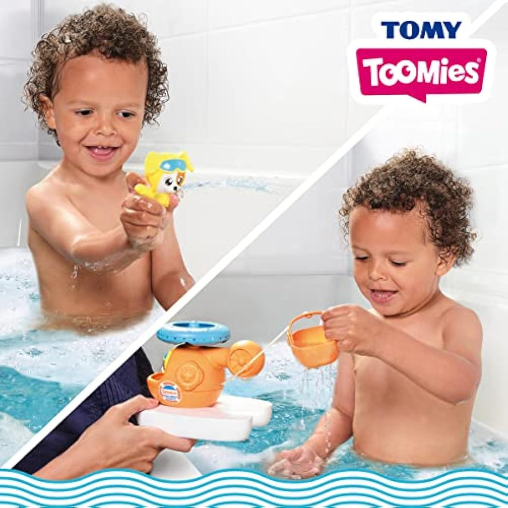 Toomies Splash & Rescue Helicopter Bath Toy with Squirting Pilot
