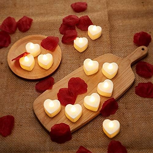 Heart LED Tealight Candles & 200 Silk Rose Petals Set