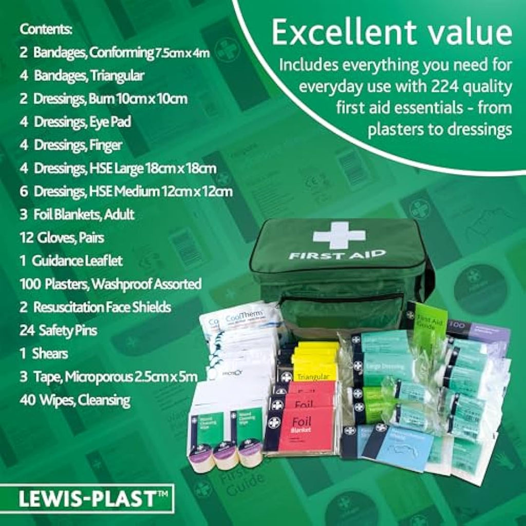 Lewis-Plast 224 Piece First Aid Kit – Compact Haversack Medical Bag