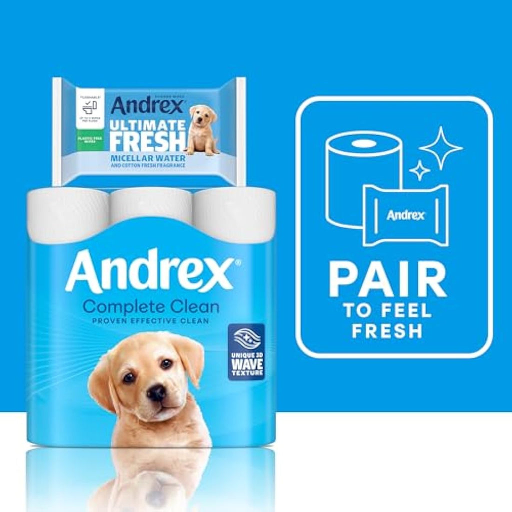 Andrex Classic Clean Mega Toilet Roll | 12 Mega XL Rolls | 2-Ply White