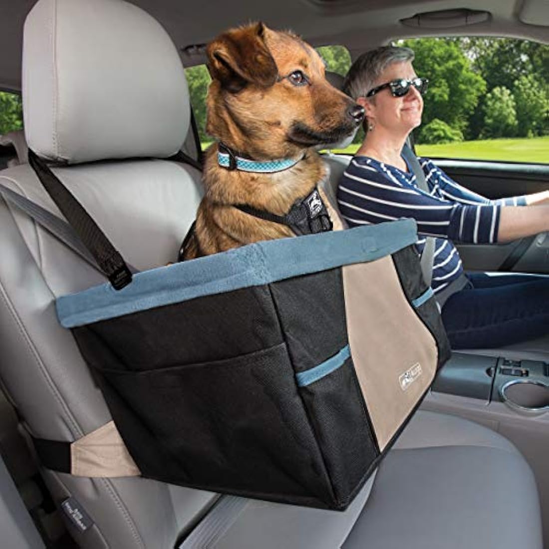 Kurgo Rover Dog Car Booster Seat – Secure Travel Carrier, Black/Blue
