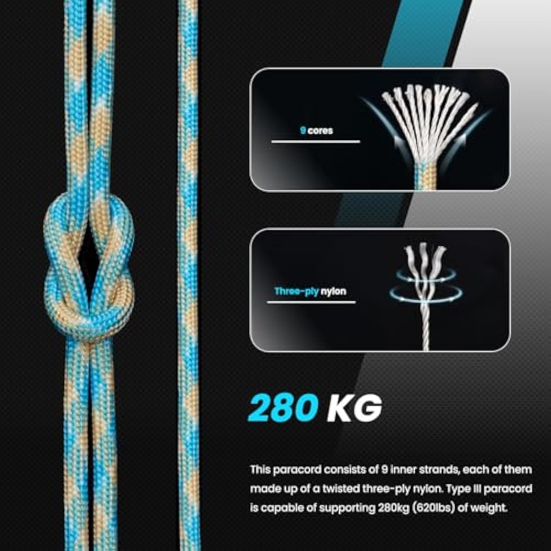 Abma Cord 4mm Nylon Paracord – 100m Type III 9-Strand Survival Rope