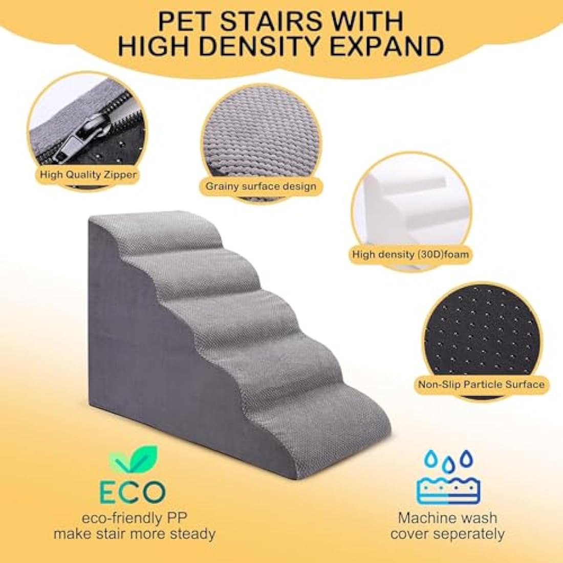 5-Step Foam Dog Stairs – Non-Slip High Density Pet Ramp