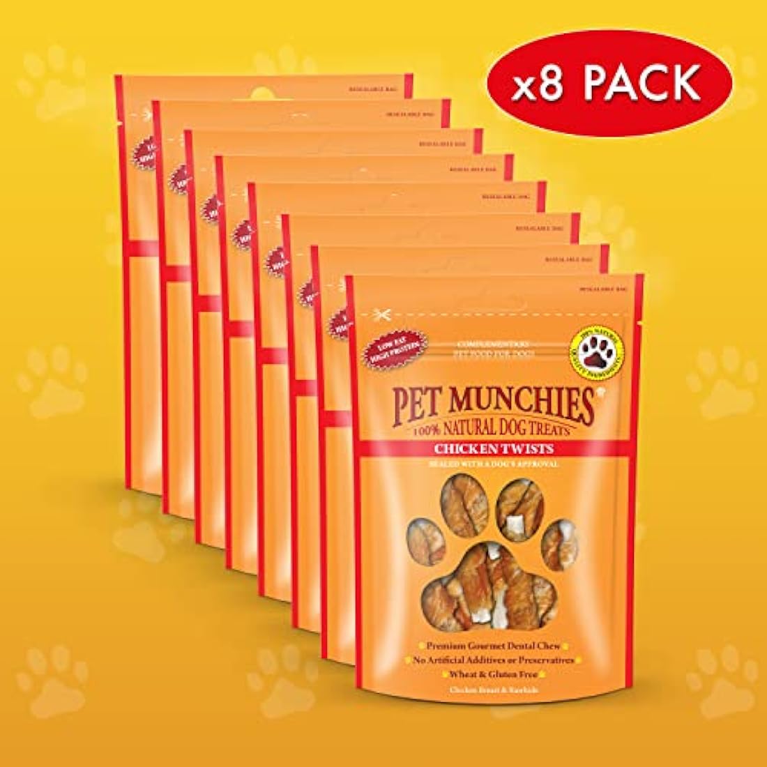 Pet Munchies Chicken Twists Grain Free Dental Dog Treats - 80g (Pack of 8)