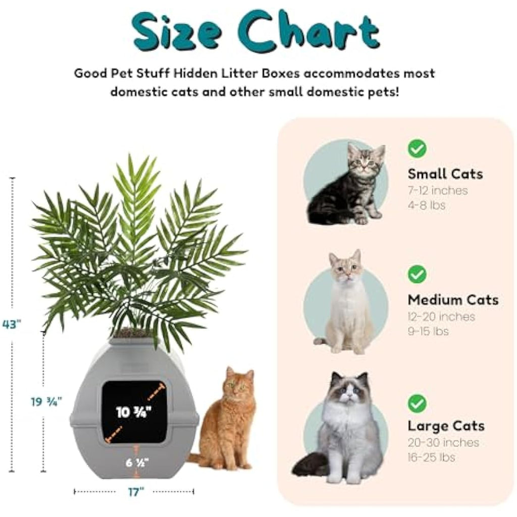 Good Pet Stuff Hidden Litter Box Planter – Enclosed Square Stone Gray