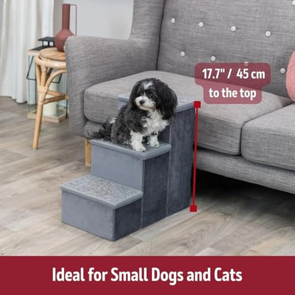 TRIXIE Foldable 3-Step Pet Stairs with Storage | Velour Dog Steps