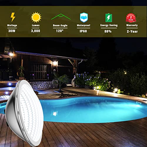 LyLmLe PAR56 LED Swimming Pool Light | 30W 12V IP68 Waterproof Cold White
