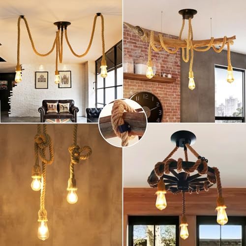 6-Head Industrial Spider Chandelier | Hemp Rope Pendant