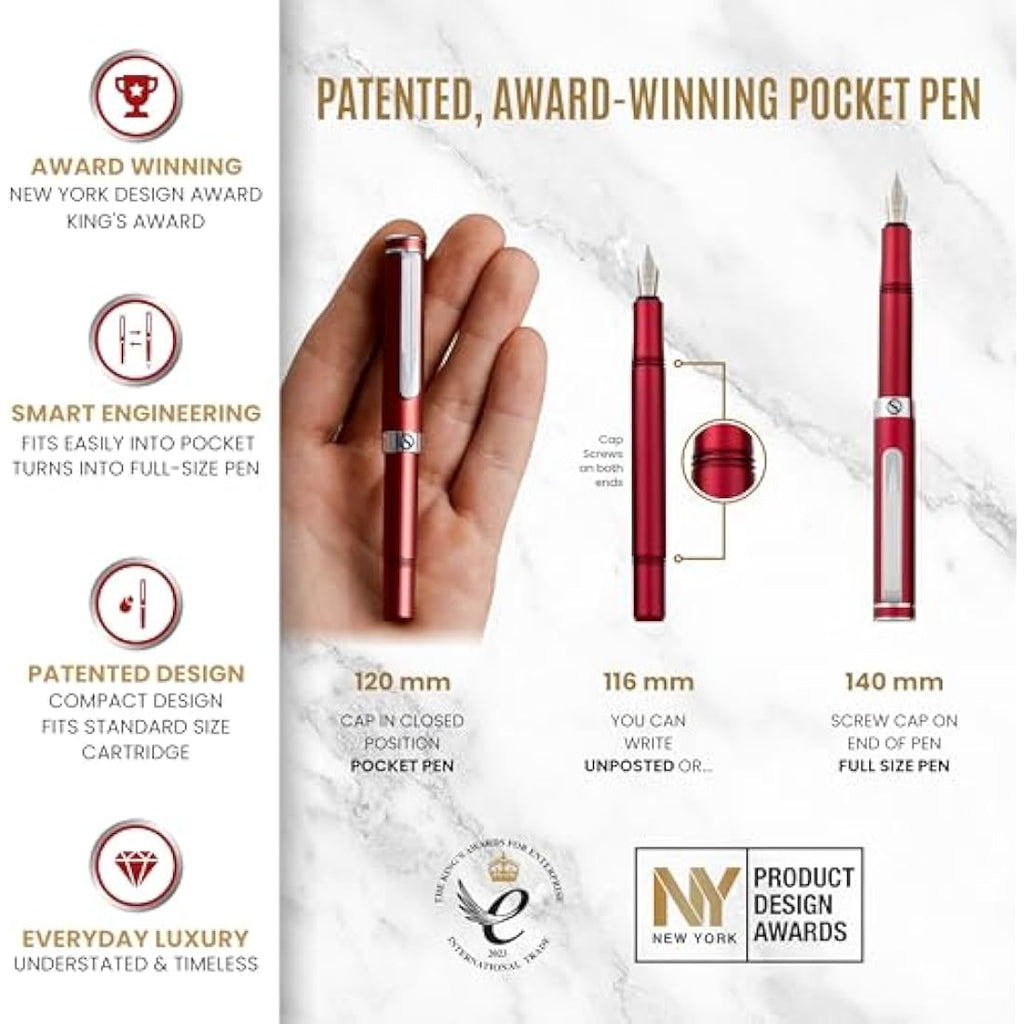 Scriveiner Luxury EDC Fountain Pen – Fine Schmidt Nib, Matt Red Aluminum