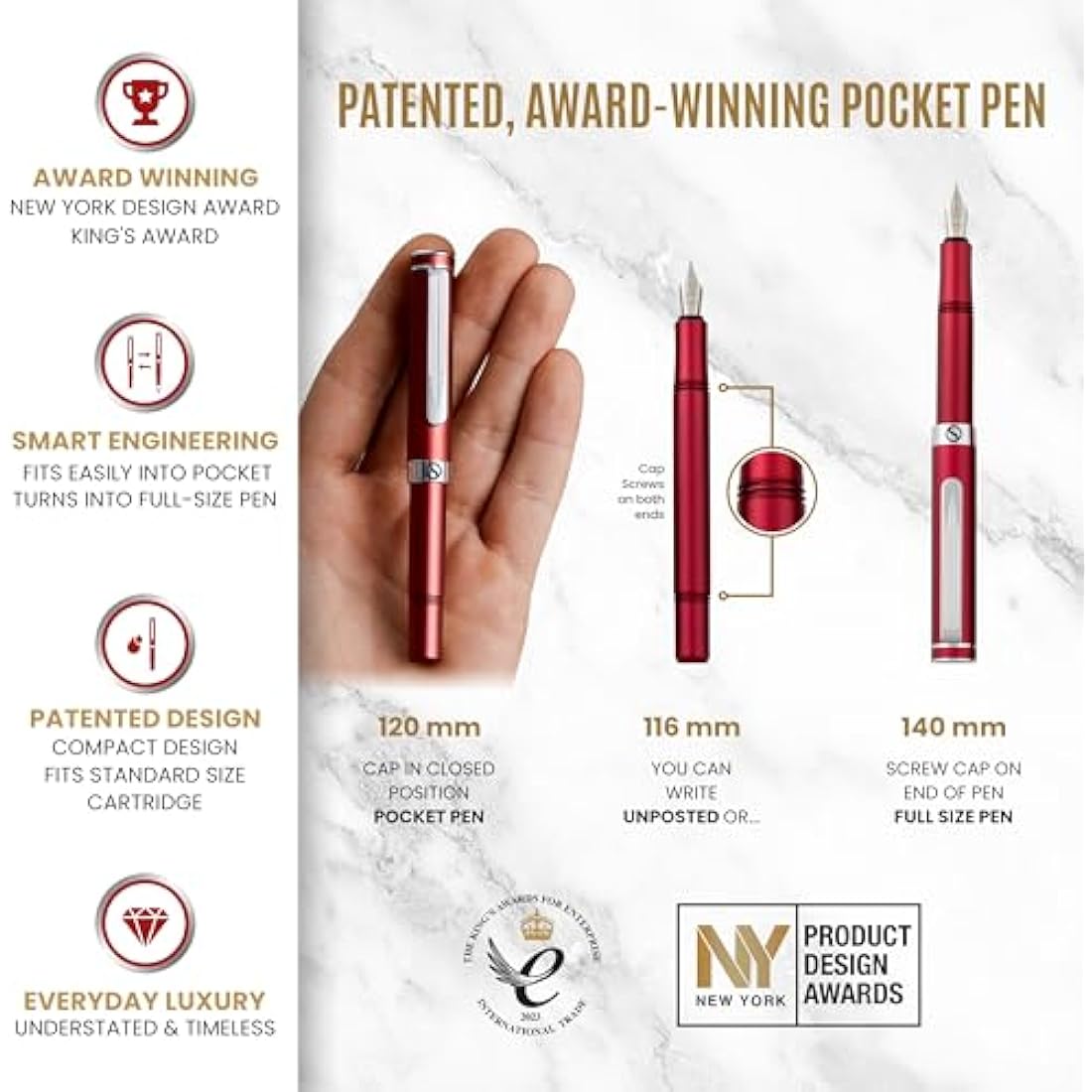 Scriveiner Luxury EDC Fountain Pen – Fine Schmidt Nib, Matt Red Aluminum