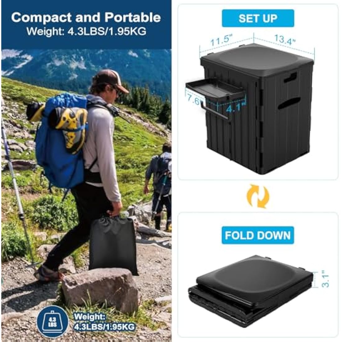 WADEO Extra-Large Portable Camping Toilet | Heavy-Duty Foldable Potty