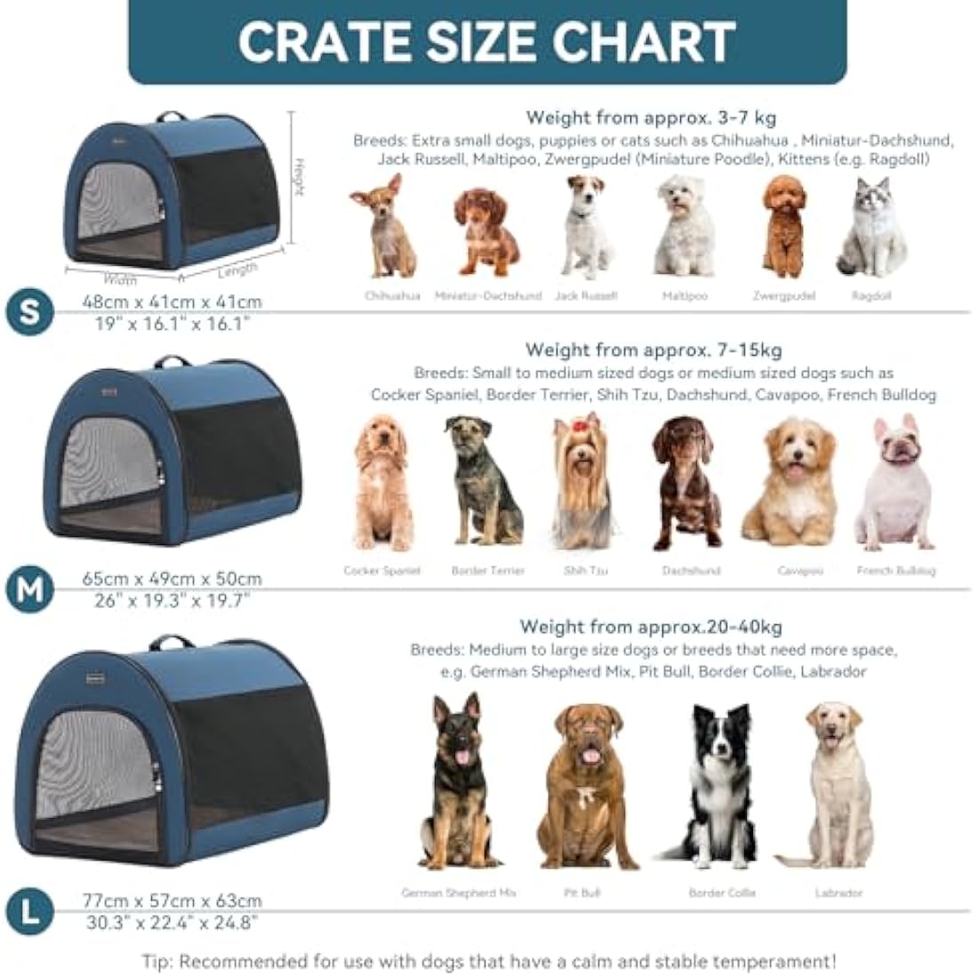 Petsfit Soft Sided Dog Crate | Portable Travel Kennel - Navy Blue