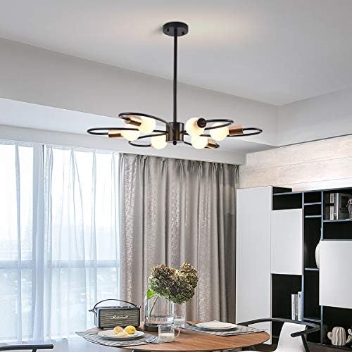 Qcyuui 6-Light Sputnik Chandelier | Black and Gold Industrial Pendant Light