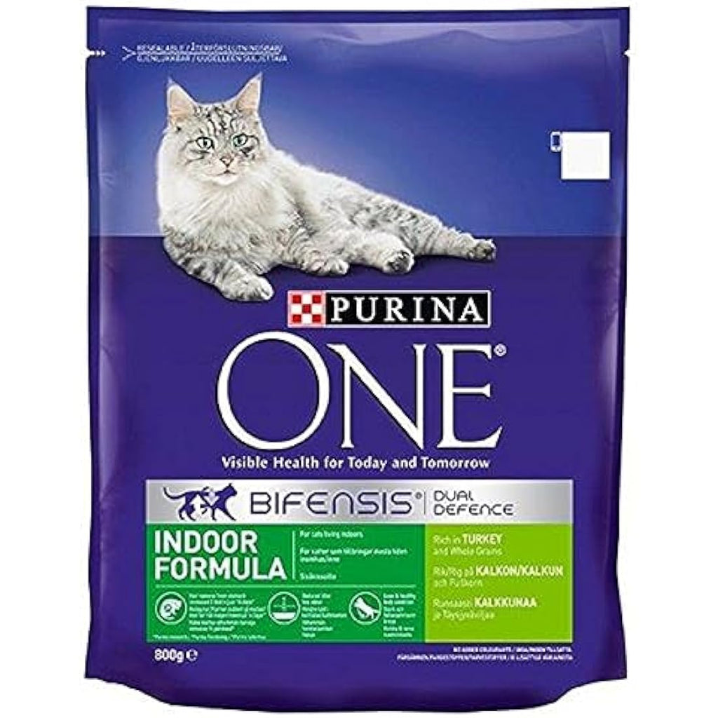 Purina ONE Indoor Dry Cat Food - Turkey & Wholegrain - 800g (4 Pack)