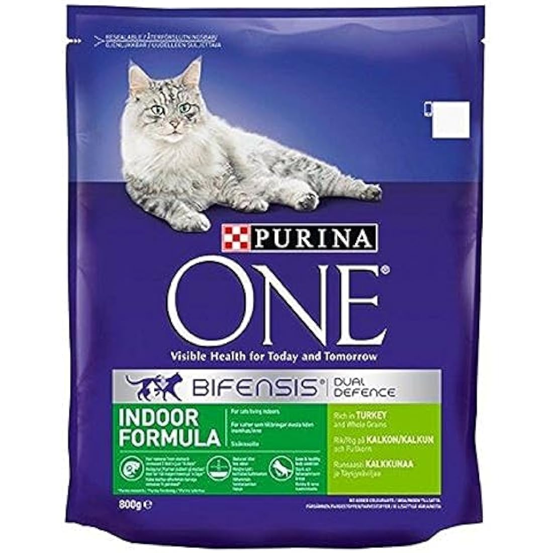 Purina ONE Indoor Dry Cat Food - Turkey & Wholegrain - 800g (4 Pack)