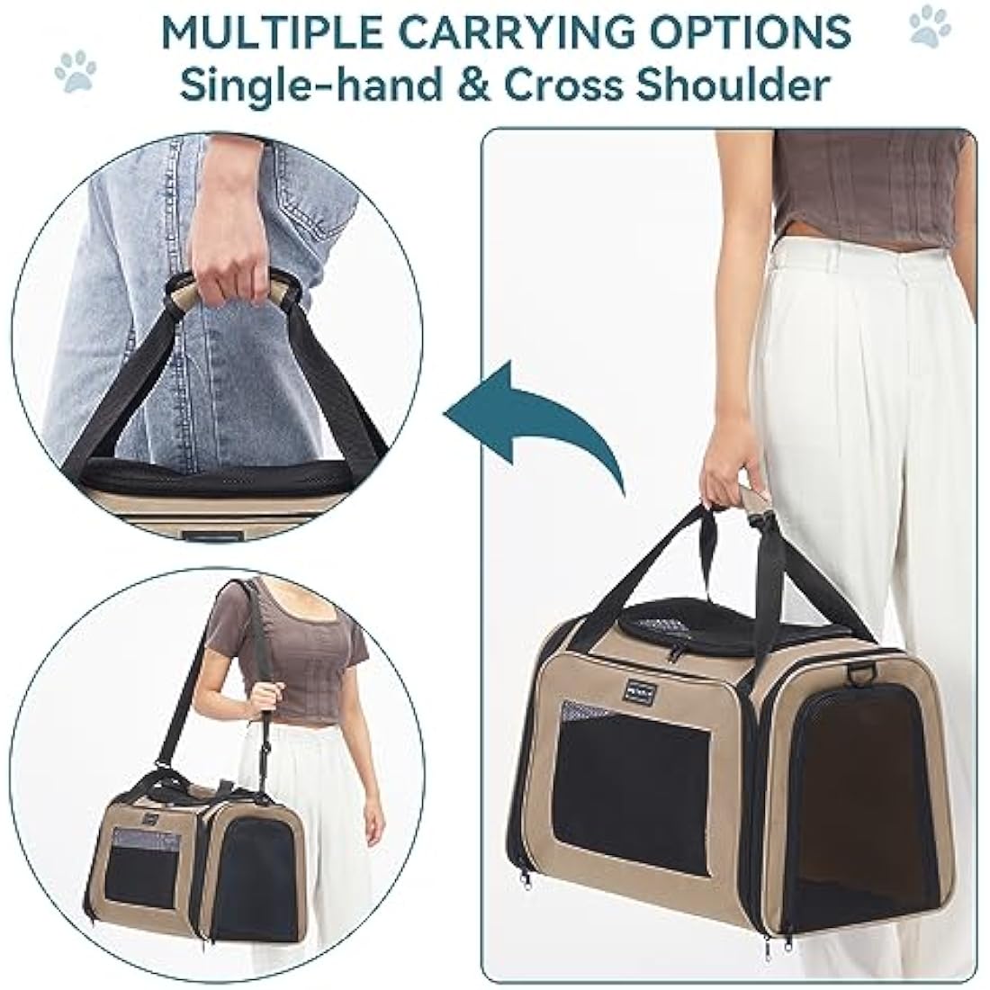 Petsfit Small Dog Travel Carrier | Extendable Fleece Mat – Khaki